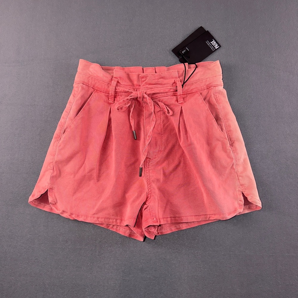 Paige Harlie Short Self Tie Pleats Vintage Sweet Rose Pink Denim Shorts 25 NEW